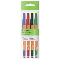 Ручки набор 4 цв. шариковые "Оптима", оранжевый корпус, 1,0мм, пакет с европодв. Стамм РШ-30431-4