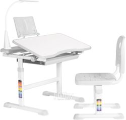 Парта+стул Anatomica Avgusta с ящиком, подставкой и светильником (белый/серый)