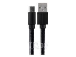 USB кабель USB Type-C, черный текстиль, 1 метр (плоский шнур) REXANT