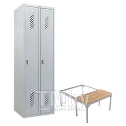 Шкаф для раздевалок ПРАКТИК LS-22 с выдвижной скамейкой Сосна