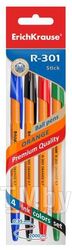 Ручки шариковые набор "R-301 ORANGE" 4шт,(синяя, черная, красная, зеленая) в пакете с е/п Erich Krause 44594