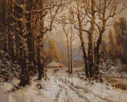 Набор для рисования по номерам, картина 41х51 см "Дорога в зимнем лесу" (холст на подрамнике, краски, кисть) LORI Рх-053