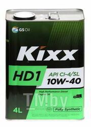 Моторное масло синтетическое KIXX HD1 10W40 4L API: CI-4 SLFully SyntheticЖ банка L206144TE1