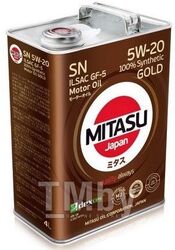 Моторное масло синтетическое MITASU 5W20 4L GOLD SN ILSAC GF-5 DEXOS 1 MJ1004