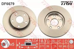 Тормозной диск TOYOTA Auris 10.2012-, Corolla 06.2013- F TRW DF6679