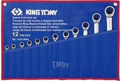 Набор комбинированных трещоточных ключей, 8-24 мм, чехол из теторона, 12 предметов KING TONY 122A12MRN