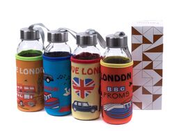 Бутылка стекло/пластмасса для питья "Лондон" в текстильном чехле 300 мл (арт. 25622948, код 130204)