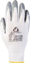 Перчатки с защитой от порезов, р-р 8/М (полиэстер, нитрил. покр.), серые (12пар) (перчатки стекольщика, антипорезные) (JETA SAFETY)