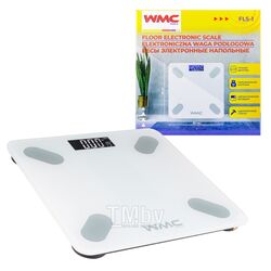 Весы электронные напольные бытовые (28х28см, макс. нагрузка 150кг, ударопрочное стекло, LCD дисплей, цвет белый, синхронизация со смартфоном) WMC TOOLS WMC-FLS-1