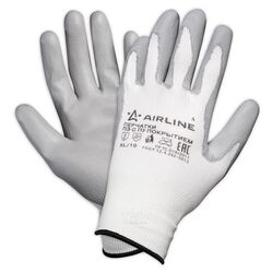 Перчатки полиэфирные с цельным ПУ покрытием ладони (XL) бел. сер. AIRLINE ADWG001