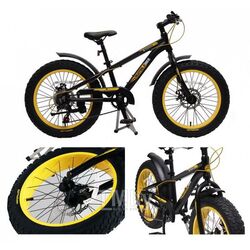 Велосипед подростковый Forsage Фэтбайк(рама:алюм.,D колес:20"",7 скоростей, диск. тормоза перед/зад, покрышки 4"", матер. седла:винил, щитки,черный,bumble bee) FB20005