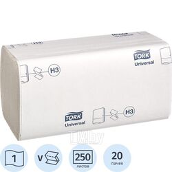 Полотенца бумажные для диспенсера H3, ZZ-сложения, белые, однослойные, 250 листов в упак. Tork 120108-00