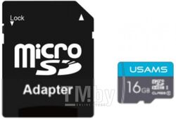 Карта памяти MicroSDHC 16GB Class 6 USAMS US-ZB117 High Speed +Адаптер, синий ZB117TF01