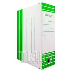 Короб архив. 80мм (322х80х240) из гофр. картона, белый, зеленая печать Koroboff 80_зелен печ_Koroboff