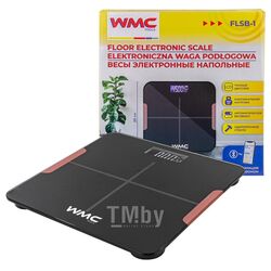 Весы электронные напольные бытовые (28х28см, макс. нагрузка 150кг, ударопрочное стекло, LCD дисплей, цвет черный, синхронизация со смартфоном) WMC TOOLS WMC-FLSB-1