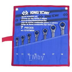Набор комбинированных трещоточных ключей KING TONY 10-19 мм, чехол из теторона, 7 предметов 12107MRN