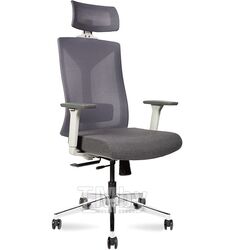 Кресло офисное / Бостон SL / серая сетка / серая ткань / серый пластик / хром крестовина