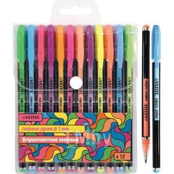 Ручки гелевые 12 цв. набор, "Neon Black" d=1 мм, неоновые флуоресцентные цвета, в блистере, deVente 5051814