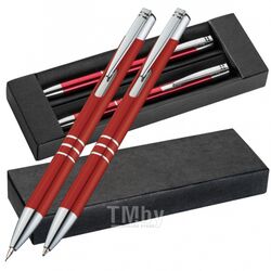 Набор ручка шарик/автомат+карандаш автомат. "Claremont" красный/серебристый, карт. футляр Easy Gifts 333005