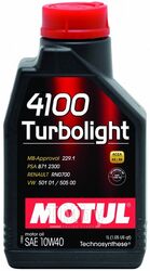 Моторное масло MOTUL 10W40 (1L) 4100 TURBOLIGHT API SL CF ACEA A3 B4 VW 501.01 102774