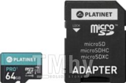 Карта памяти PLATINET microSDXC SECURE DIGITAL + ADAPTER SD 64GB class10 UI 70MB/s [PMMSDX64UI]