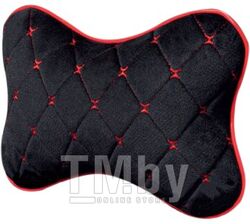 Подушка косточка AUTOPROFI размер 30х20 см, материал алькантара с контрастной прострочкой, поролон 5 мм, чёрн./красный AUTOPROFI ALC-100NP BK/RD