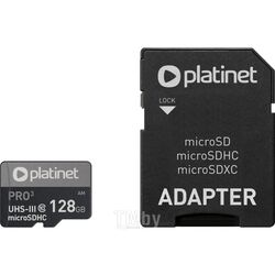 Карта памяти PLATINET microSDXC SECURE DIGITAL + ADAPTER SD 128GB class10 UIII A1 90MB/s [PMMSDX128UIII]
