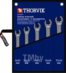 Набор ключей гаечных разрезных в сумке, 8-19 мм, 5 предметов Thorvik FNWS005