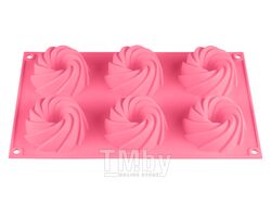 Форма для выпечки, силиконовая, прямоугольная на 6 кексов, 29.2х17.3х3.5 см, роз., PERFECTO LINEA