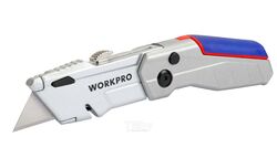 Нож универсальный складной выдвижной алюминиевый со сменными лезвиями, WORKPRO WP211011