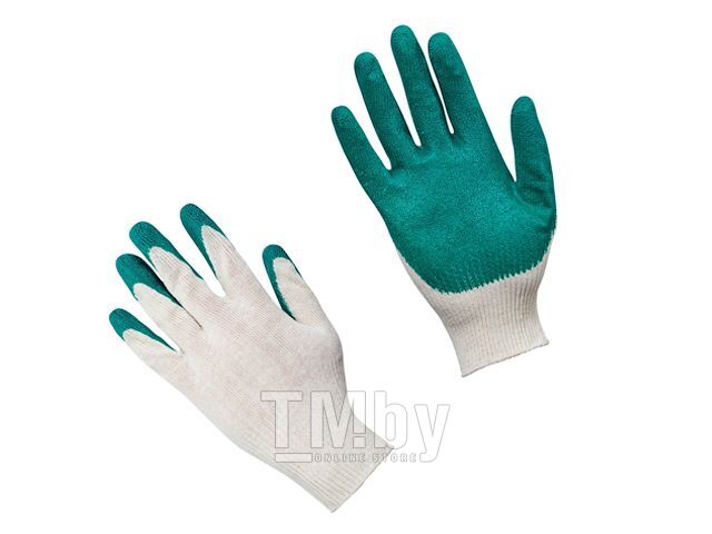 Купить перчатки х/б, латексное покрытие (одинарный облив), 13 класс 10 .