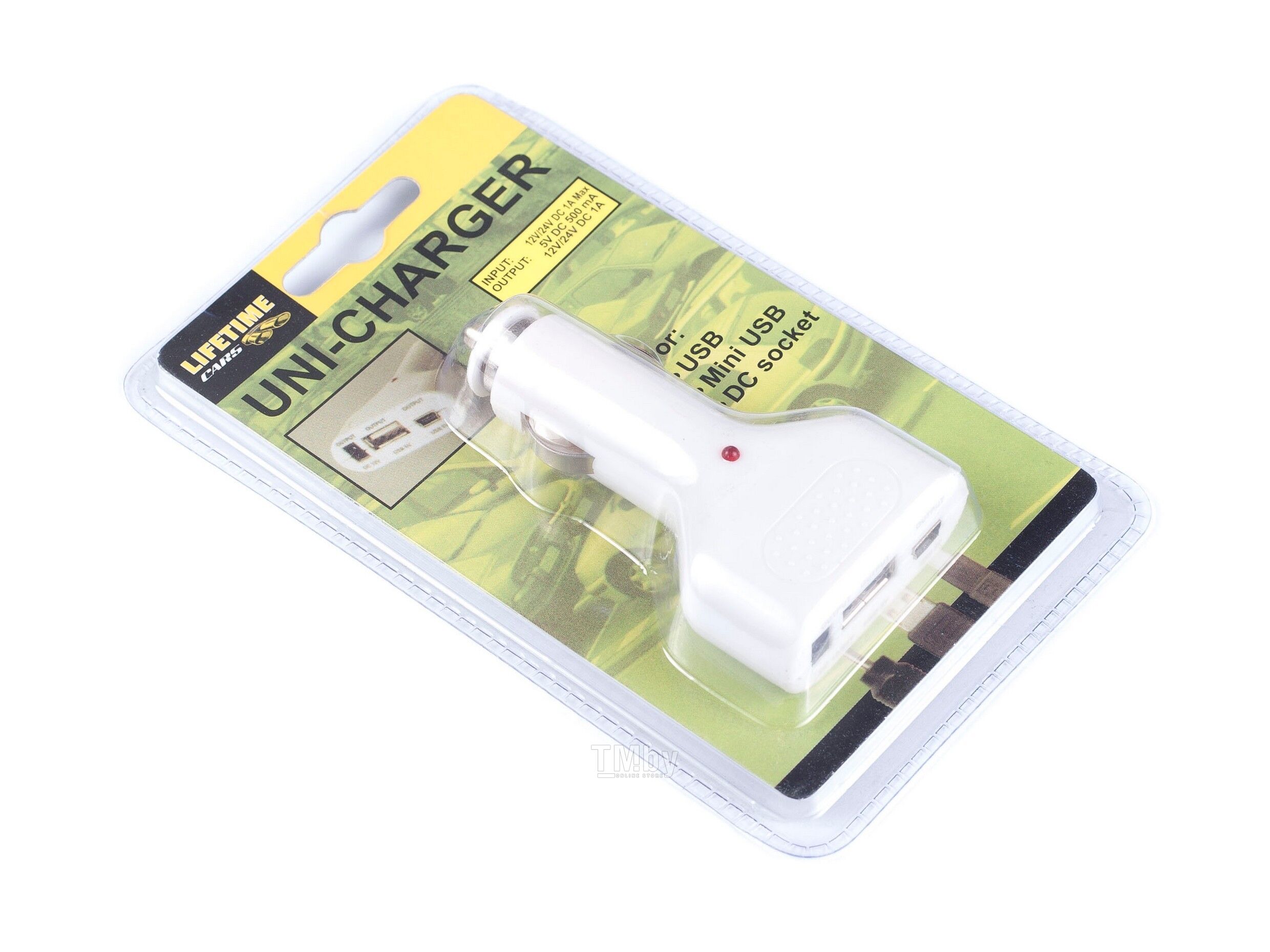 Купить переходник пластмассовый USB/мини USB/DC от прикуривателя 5*6 см .